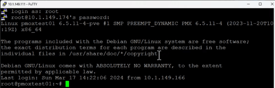 ssh session to proxmox ve 8.x